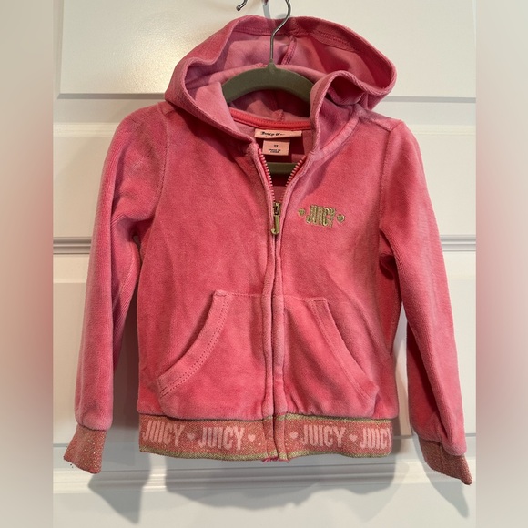 Juicy Couture Other - Juicy Couture Girls Velour Zip-Up Hoodie – Size 2T – Pink Glitter Trim - EUC